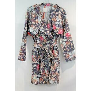 Line & Dot Womens Trench Coat Cafe De Flora size XS Blue Multicolor Floral